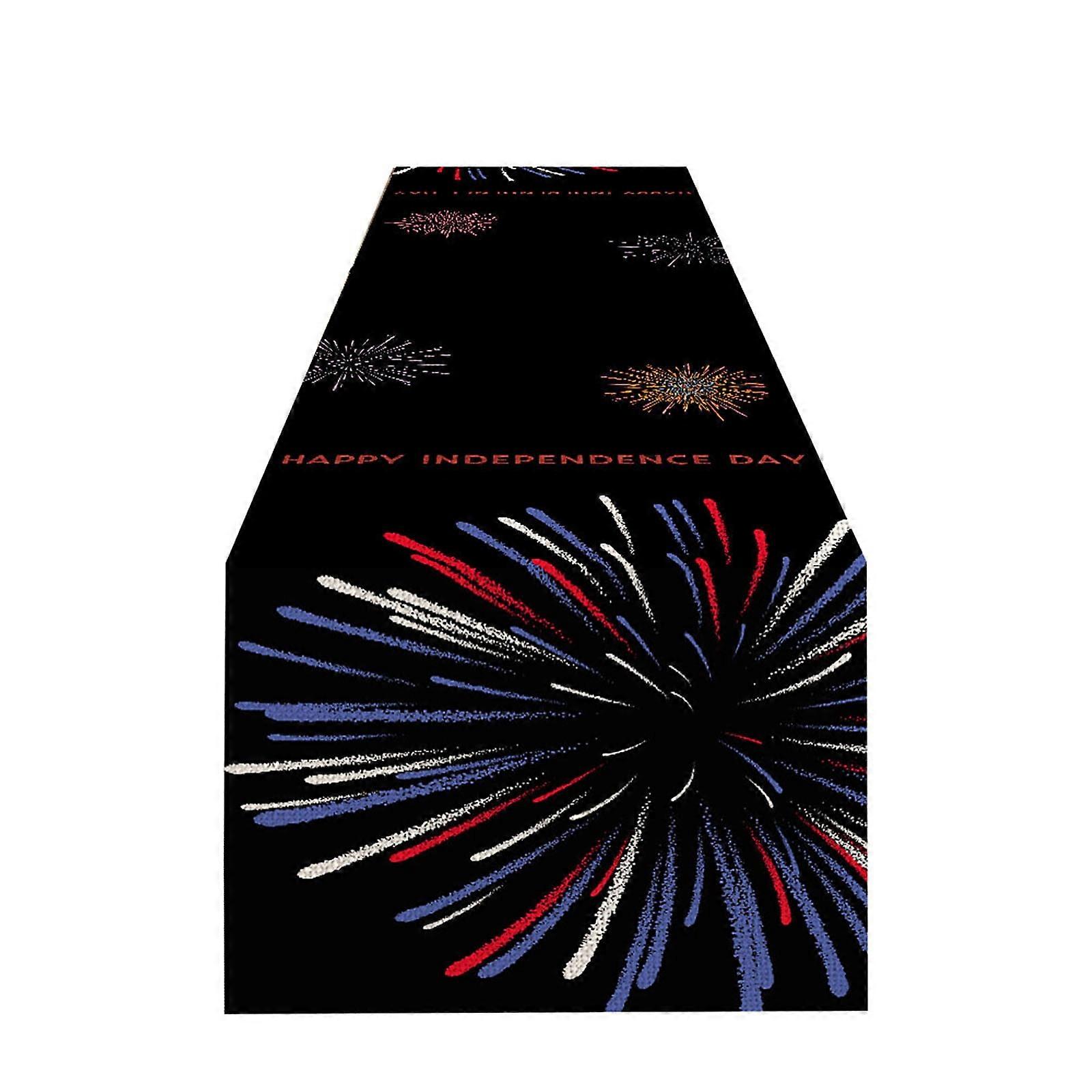 Independence Day Table Runner, Durable Linen Table Mat with Border, Compatible with Strong Table Cloth, Decorative & Exclusive Design
