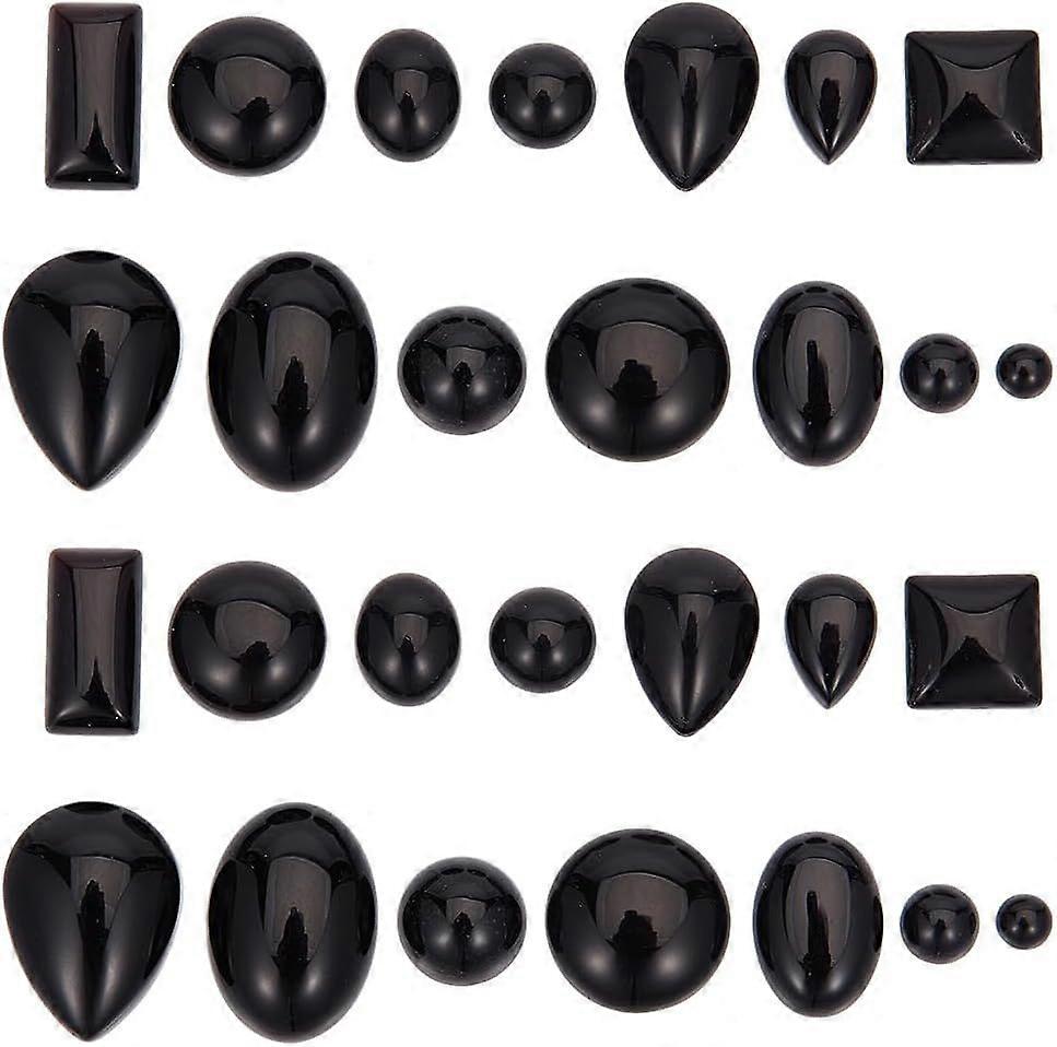28 Pcs 14 Styles Gemstone Cabochons Mixed Shape Flatback Gemstones Black Stone Flatback Round Oval Teardrop Stones for Jewelry Making DIY Crafts Acces