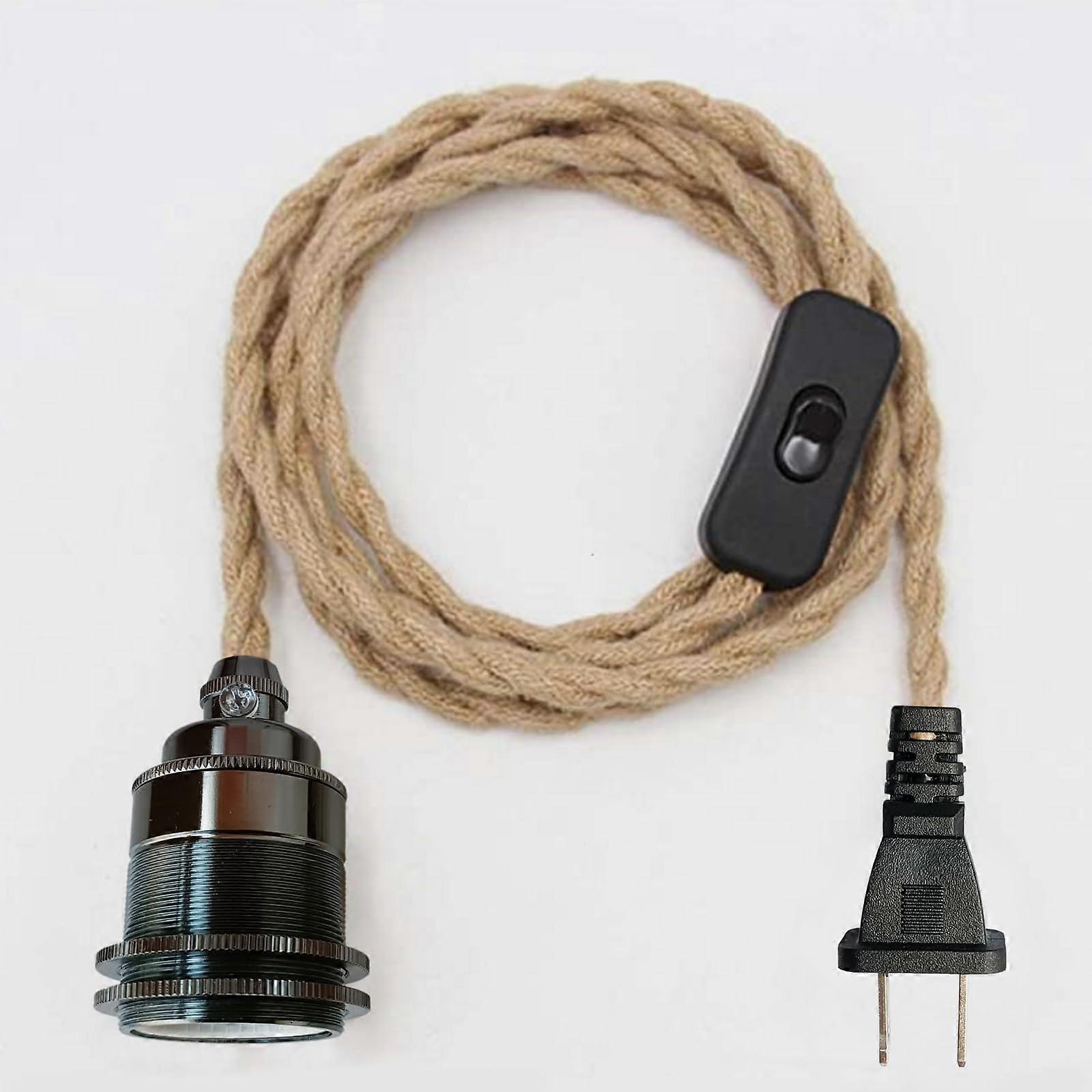 Pendant Light with Plug, Vintage Rustic Hemp Rope Hanging Light with Switch, E26/E27 Socket Adjustable