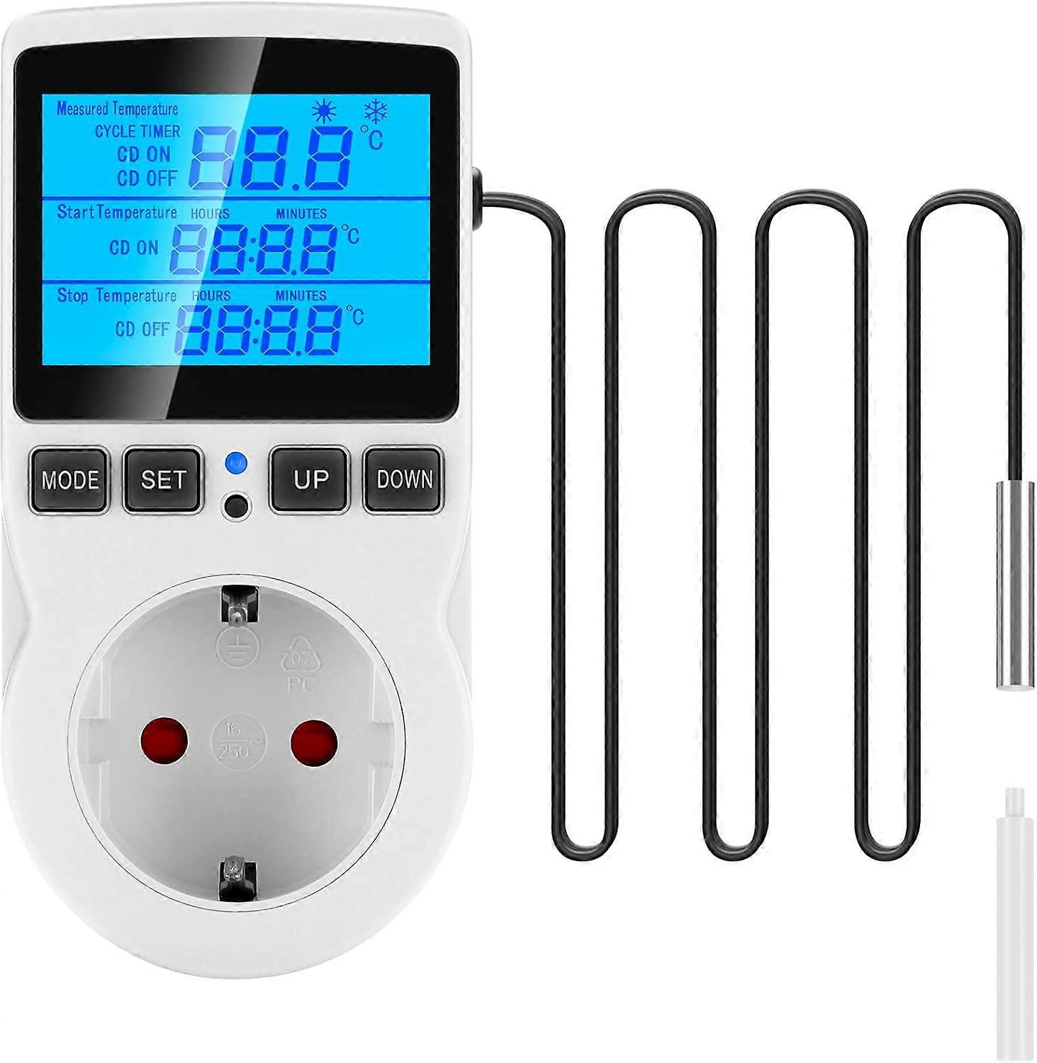 Thermostat Socket 16 A 230 V Digital Temperature Controller with Sensor Heating Cooling Thermostat Socket Temperature Switch for Reptiles