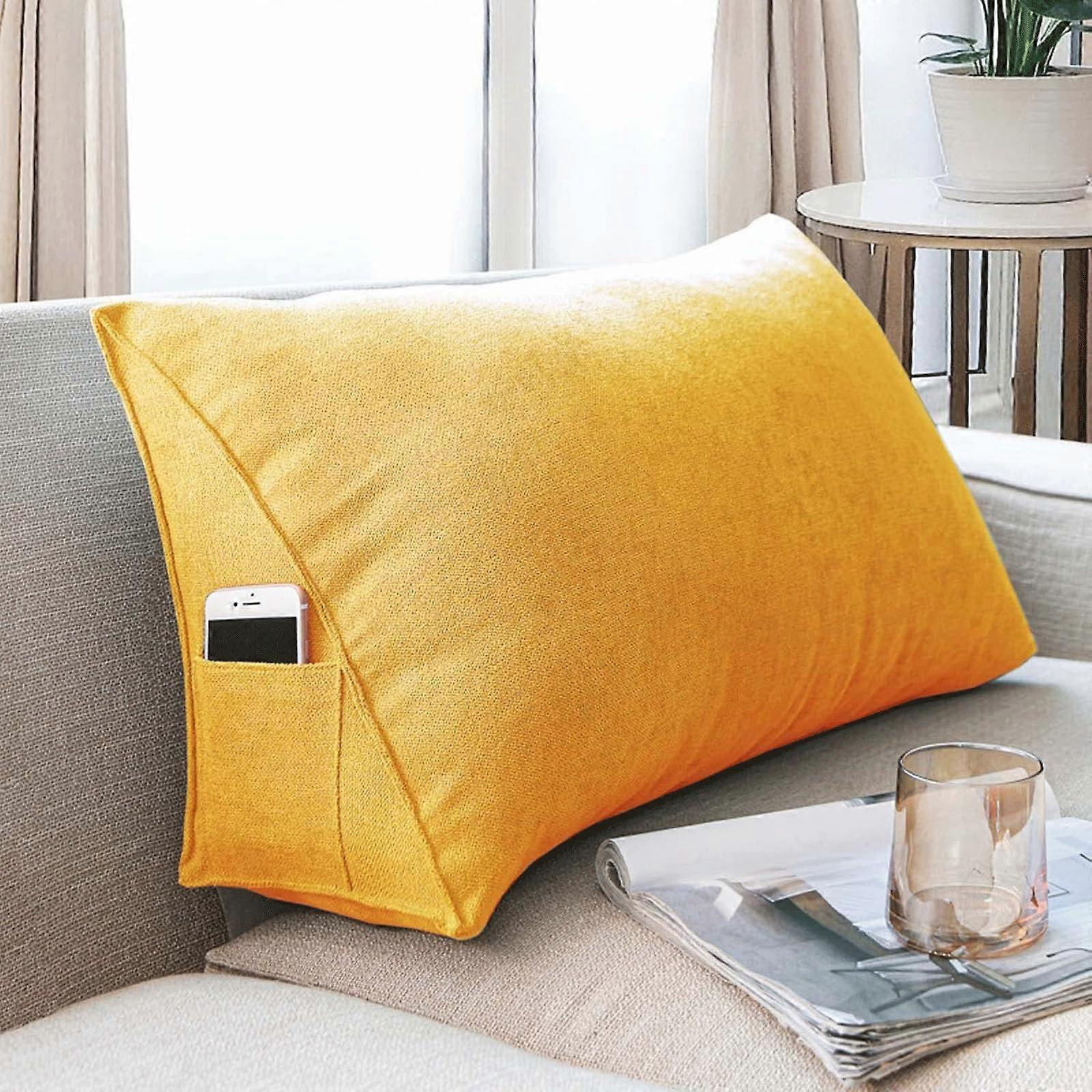 Reading Backrest Pillow with Ergonomic Lumbar Support, Triangular Wedge for Bed and Sofa, Lemon Yellow 90x35x20cm