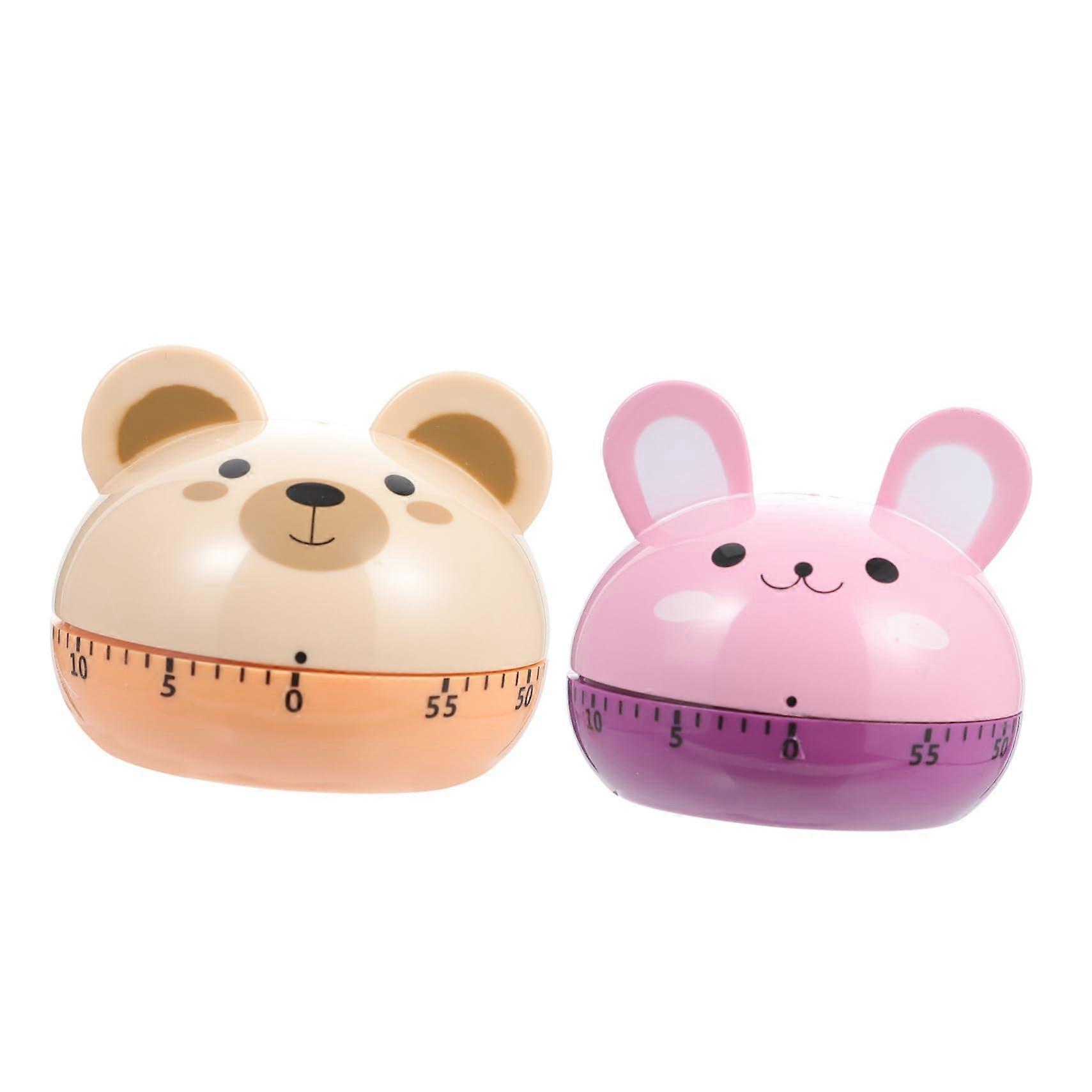 2pcs Cartoon Kitchen Timer Mechanical Cooking Timer with Cute Bear and Rabbit Design Battery