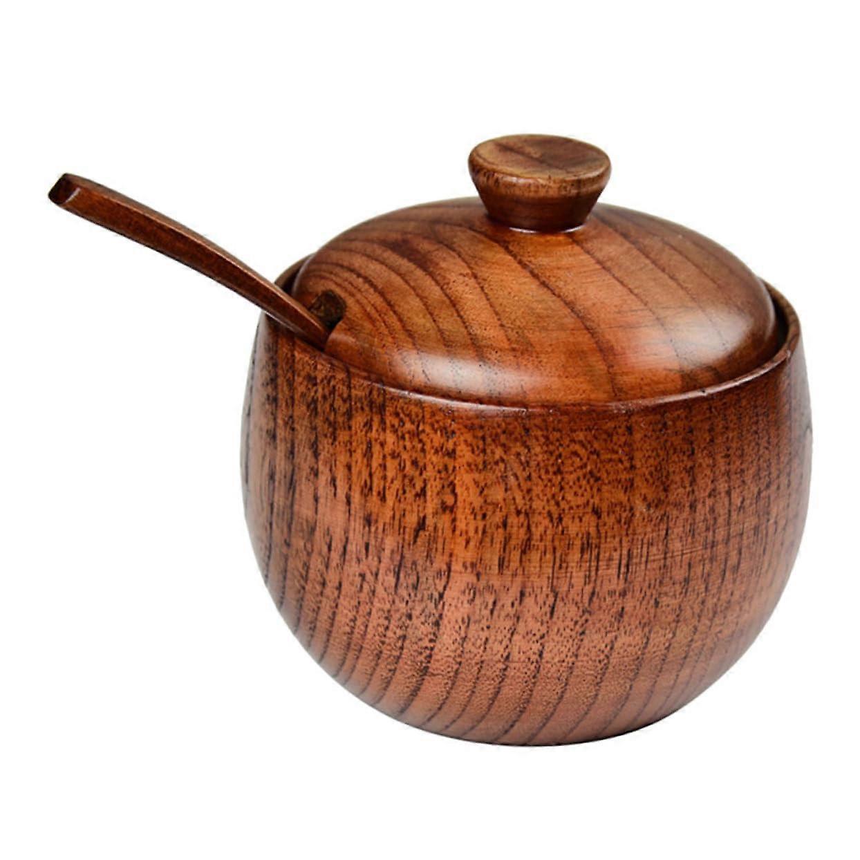 Wooden Airtight Spice Jar with Spoon, Vintage Sugar and Seasoning Storage Container Set
