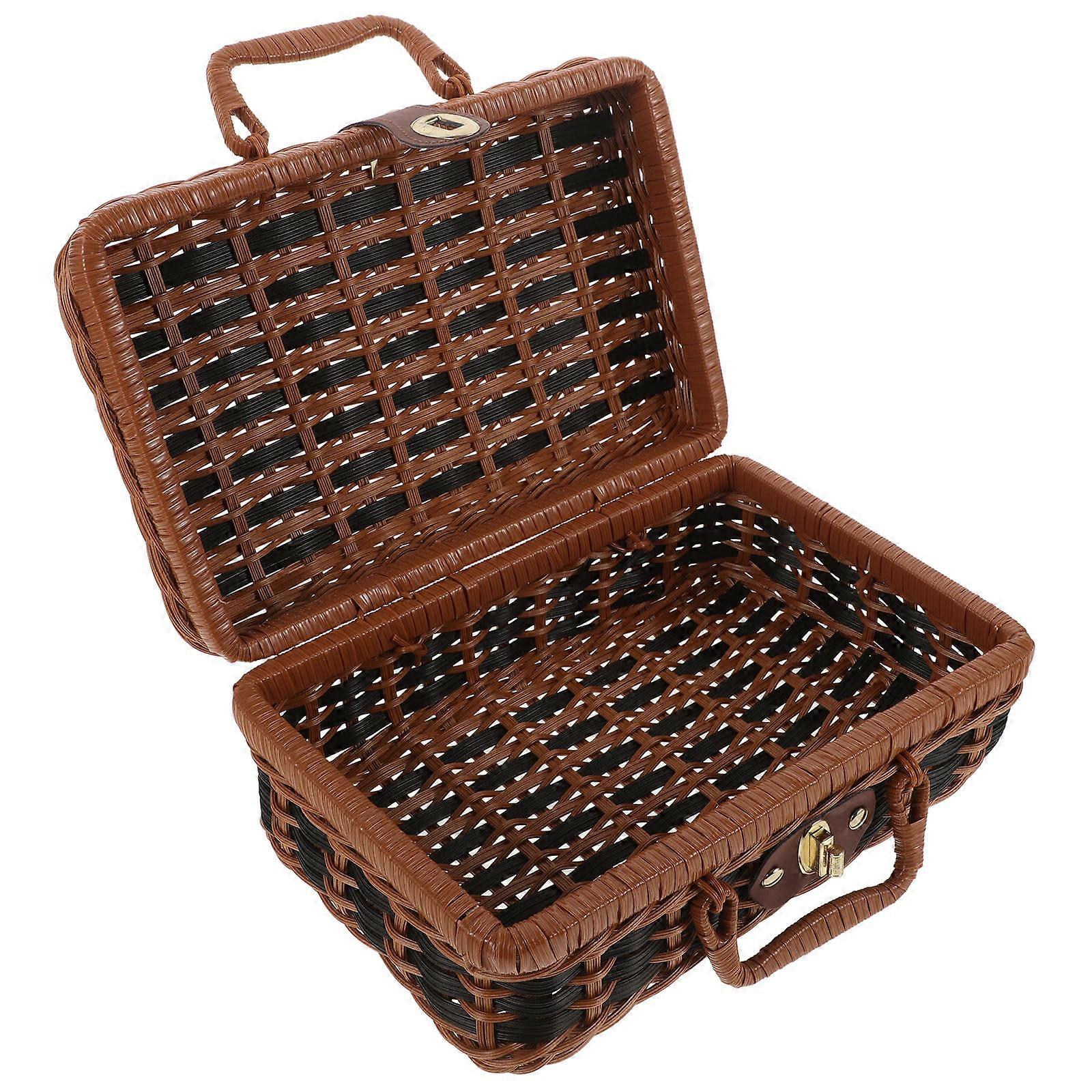 Imitation Rattan Woven Suitcase for Storage Use Handwoven Storage Box (S)