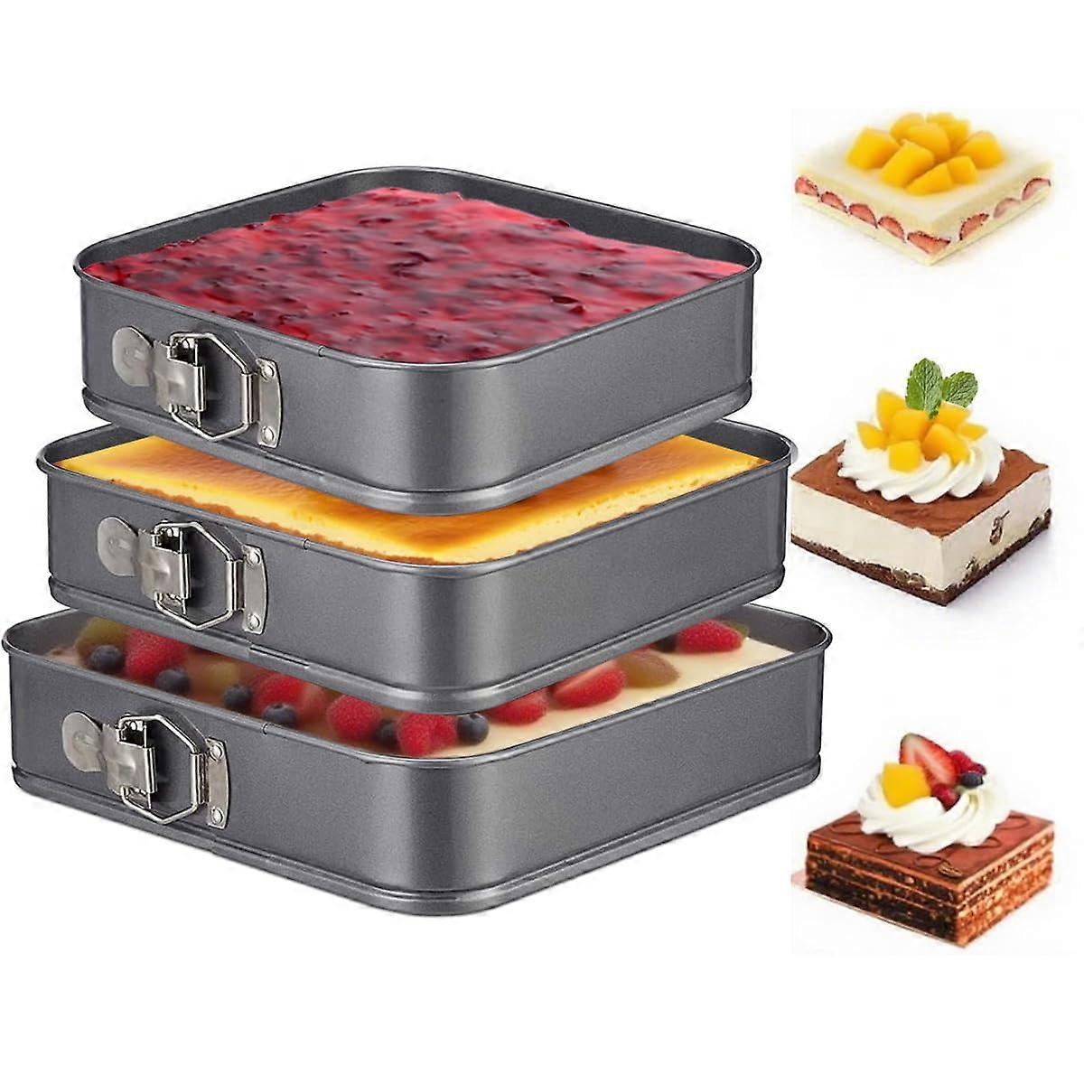 Springform Cake Pan Set 9.5 10 11 Inch Non Stick Square Leakproof Design with Removable Bottom