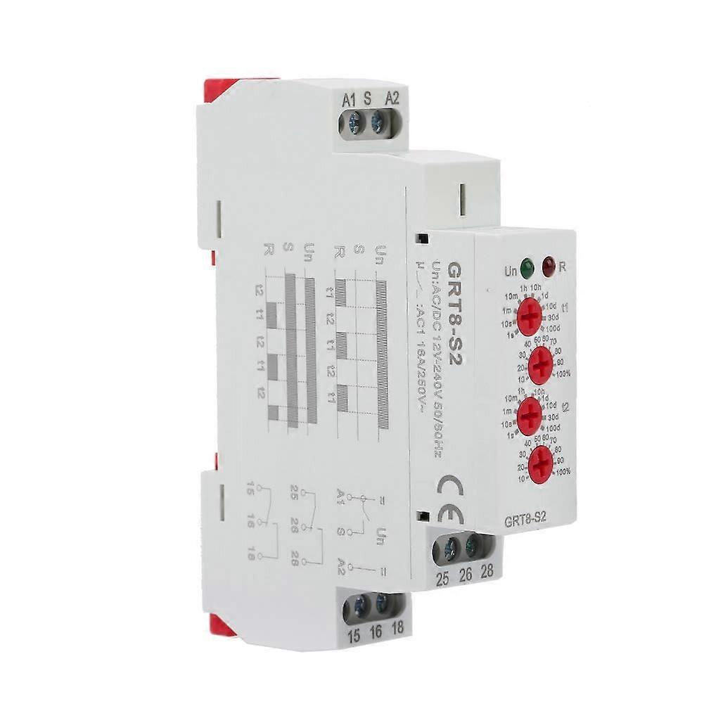Timer Relay AC/DC 12240V DIN Rail Mount, Adjustable Cycle 0.1s100 Days, Dual 16A Outputs, LED