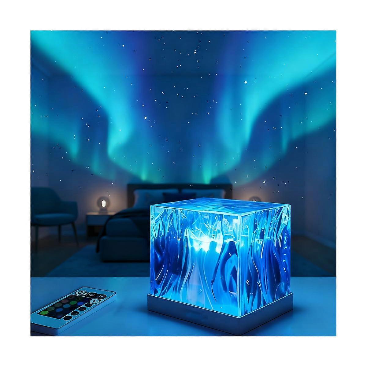 Ocean Wave Projector Light with Remote, 16Color LED Aurora Projector with Bluetooth Speaker and Wood Base