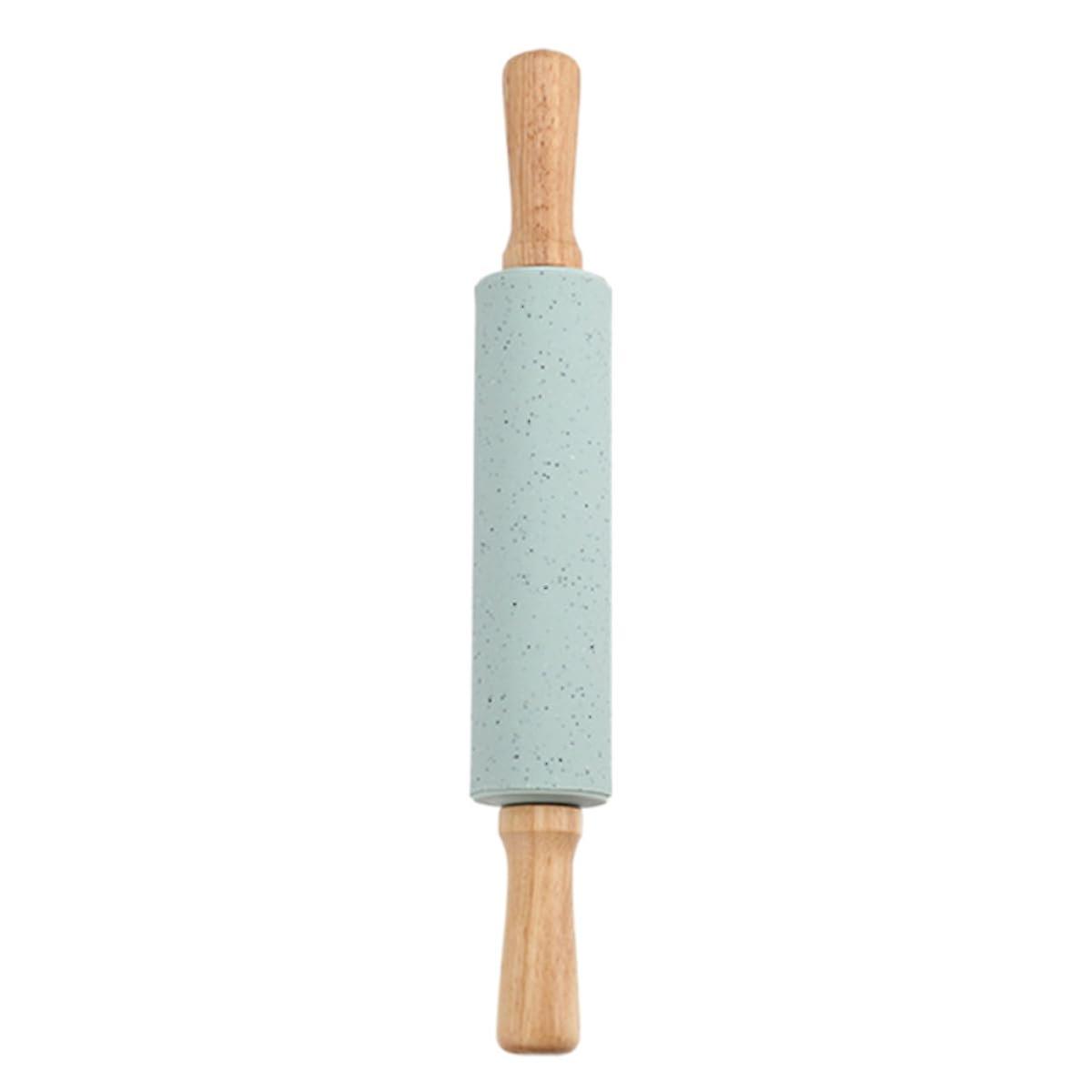 Silicone Rolling Pin with Wooden Handle Non Stick Dough Roller for Baking Pastry Pizza Pasta