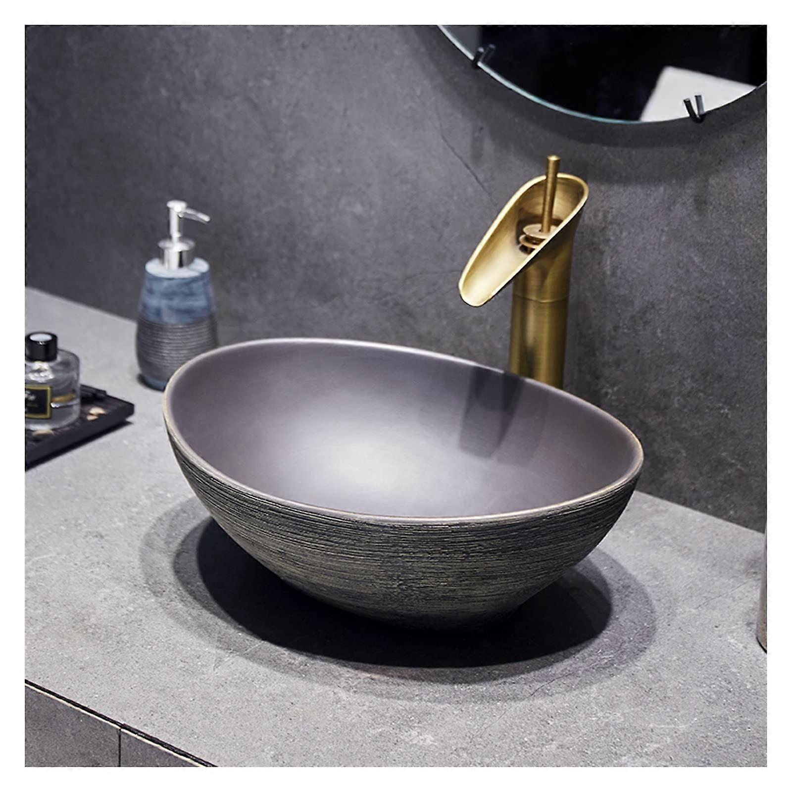 Modern Ceramic Vessel Sink with Faucet, Above Counter Bathroom Vanity Basin for Small Spaces