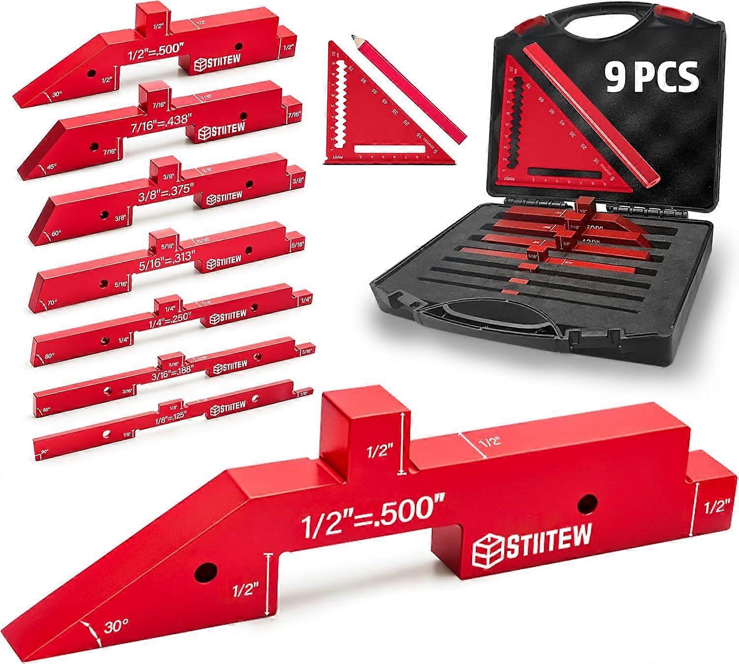 Woodworking Setup Blocks 8PCS ±0.001 Inch Aluminum Router Table Height Gauge Bars with Case Red