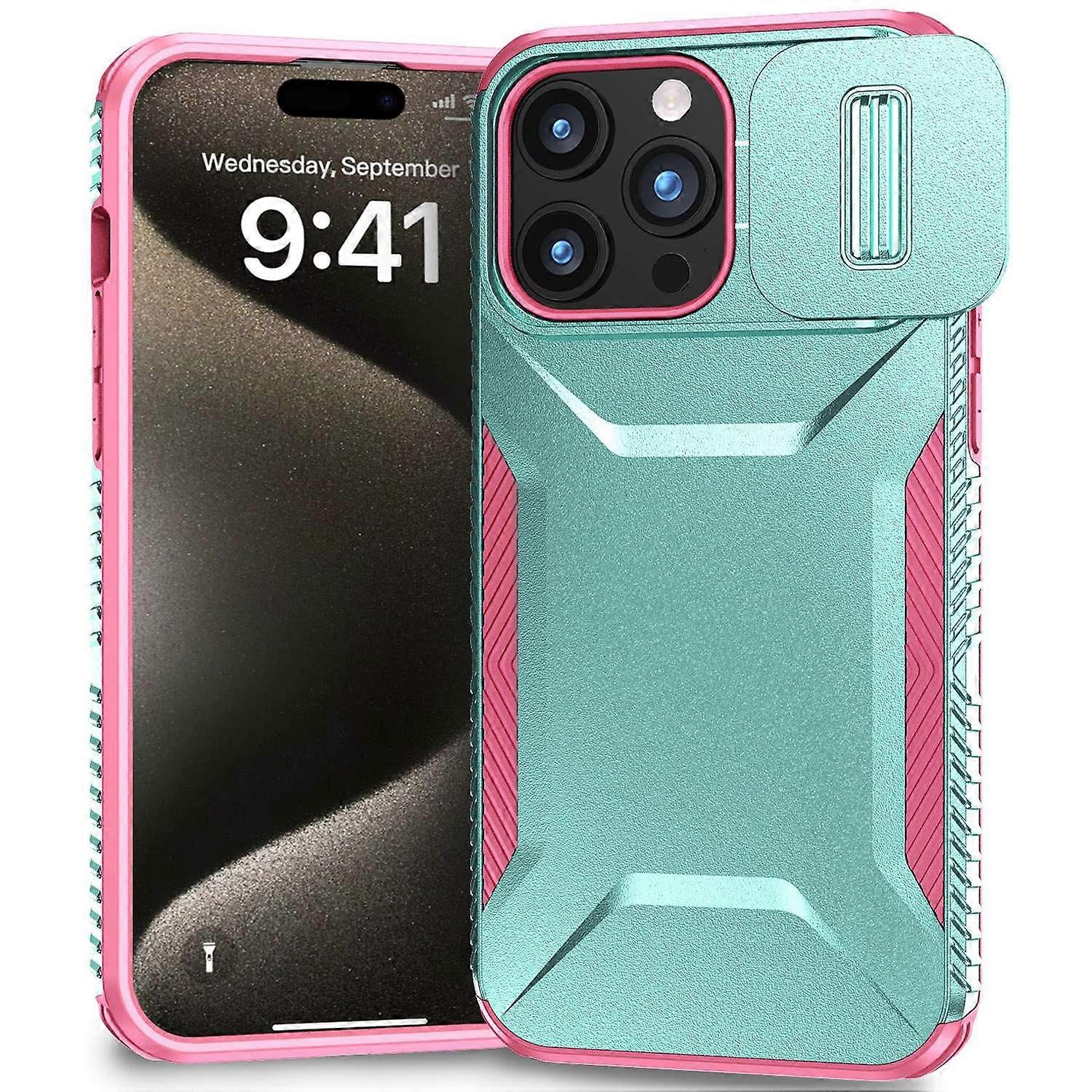 For iPhone 15 Pro Max Case Shockproof PC+TPU Phone Shell with Sliding Camera Cover
