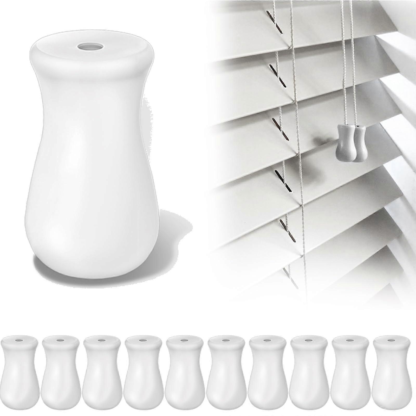 10 Pcs White Plastic and Wooden Blind Cord Knobs, Vase Shaped Window Blind Pulls for Curtains