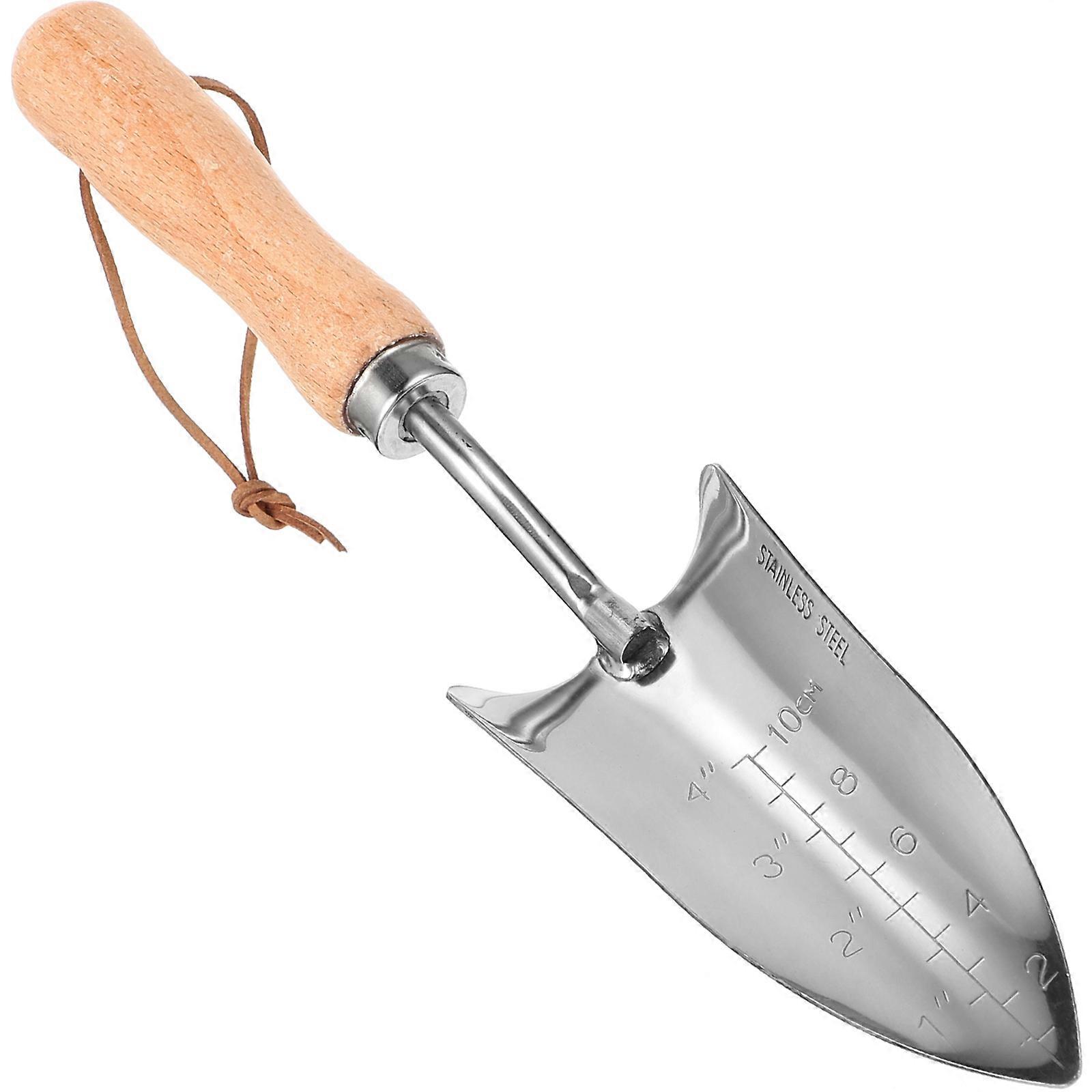 Ferramenta de jardinagem com cabo de aço inoxidável e madeira para plantar e cavar, 16,5 cm (6,5 polegadas).