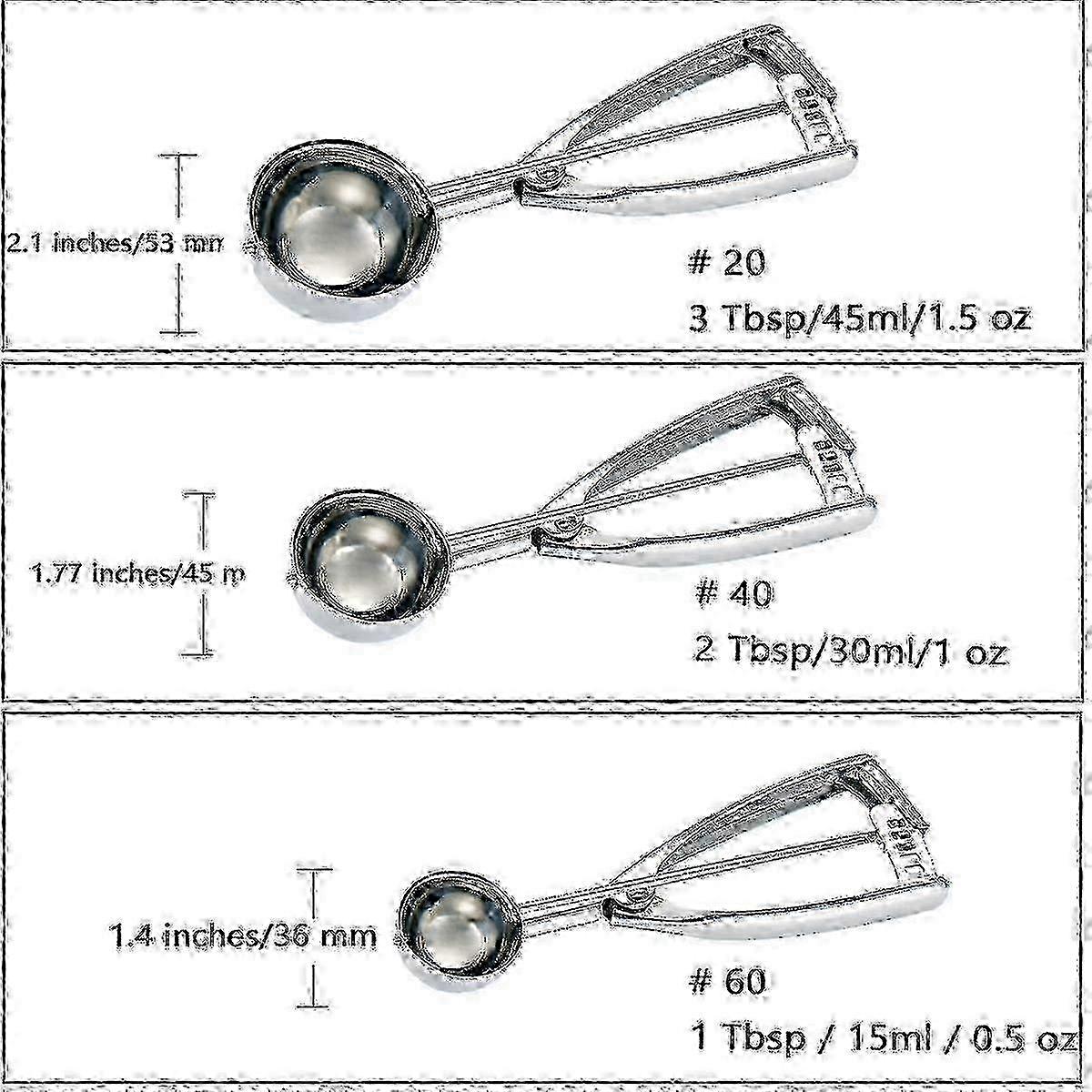 Small/1T Medium/2T Large/3T Ice Cream Server Set with Cookie Scoop 25-26