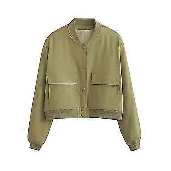 2024 Women's Bomber Jacket Fashion With Pockets Spring Jackets Coat Vintage Long Sleeve Casual New In Outerwears Chic Tops