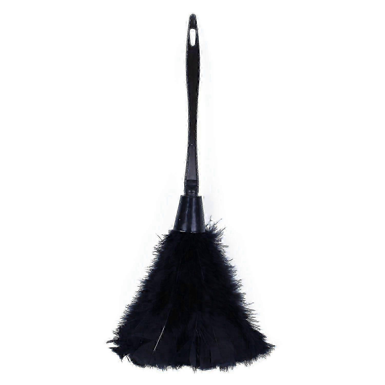 2025 1pc Turkey Feather Duster With Black Plastic Handle Cleaning Tool(black)35cm