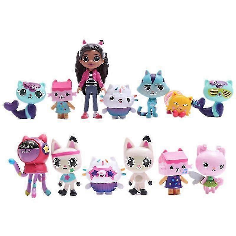 13pcs Gabby Dollhouse Figure Set  Smiling Cat, Mercat  Cartoon Toy for Kids Birthday Gift