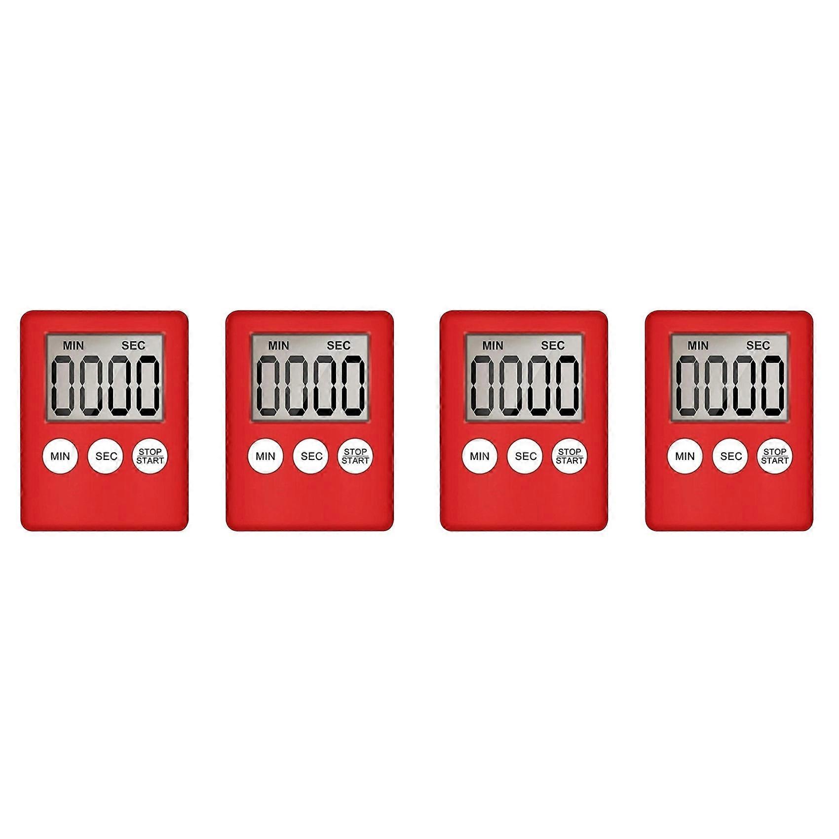 Digital Kitchen Timer, Timer, Egg Timer, Suitable for Work, Sports Timer, Game, Cooking Timer, 4 Pack Red