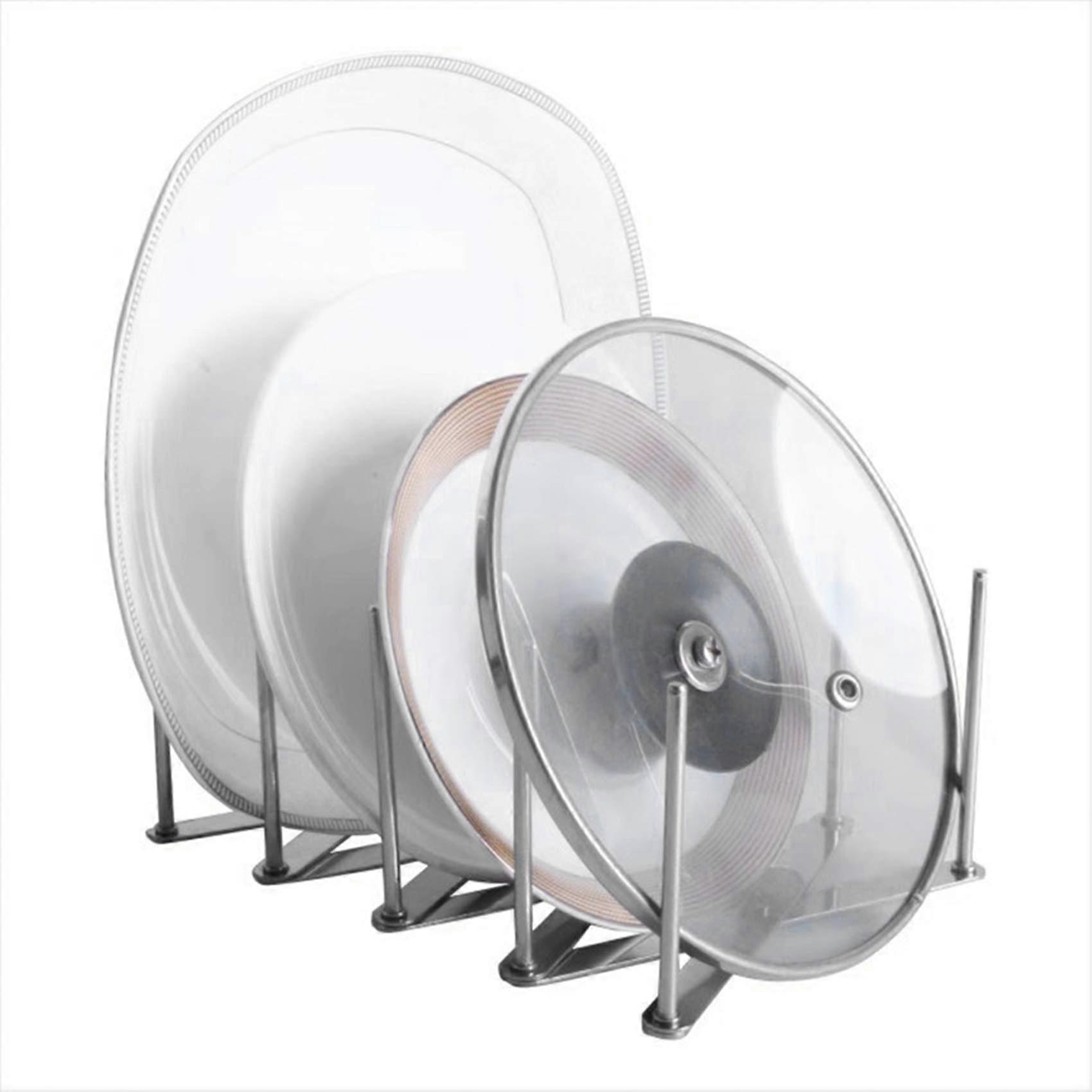 Pot Lid Organizer Adjustable Stainless Steel Plate Rack Wall Mounted Expandable 4Section