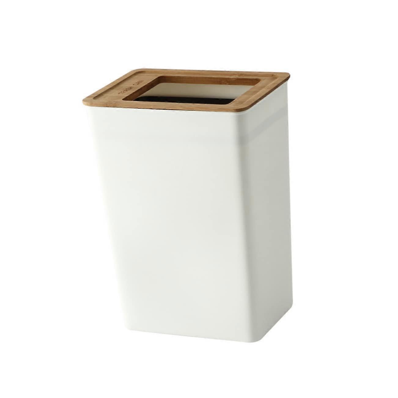 Small Trash Can with Lid, Compact Plastic Garbage Bin for Bathroom Kitchen Office, Wooden