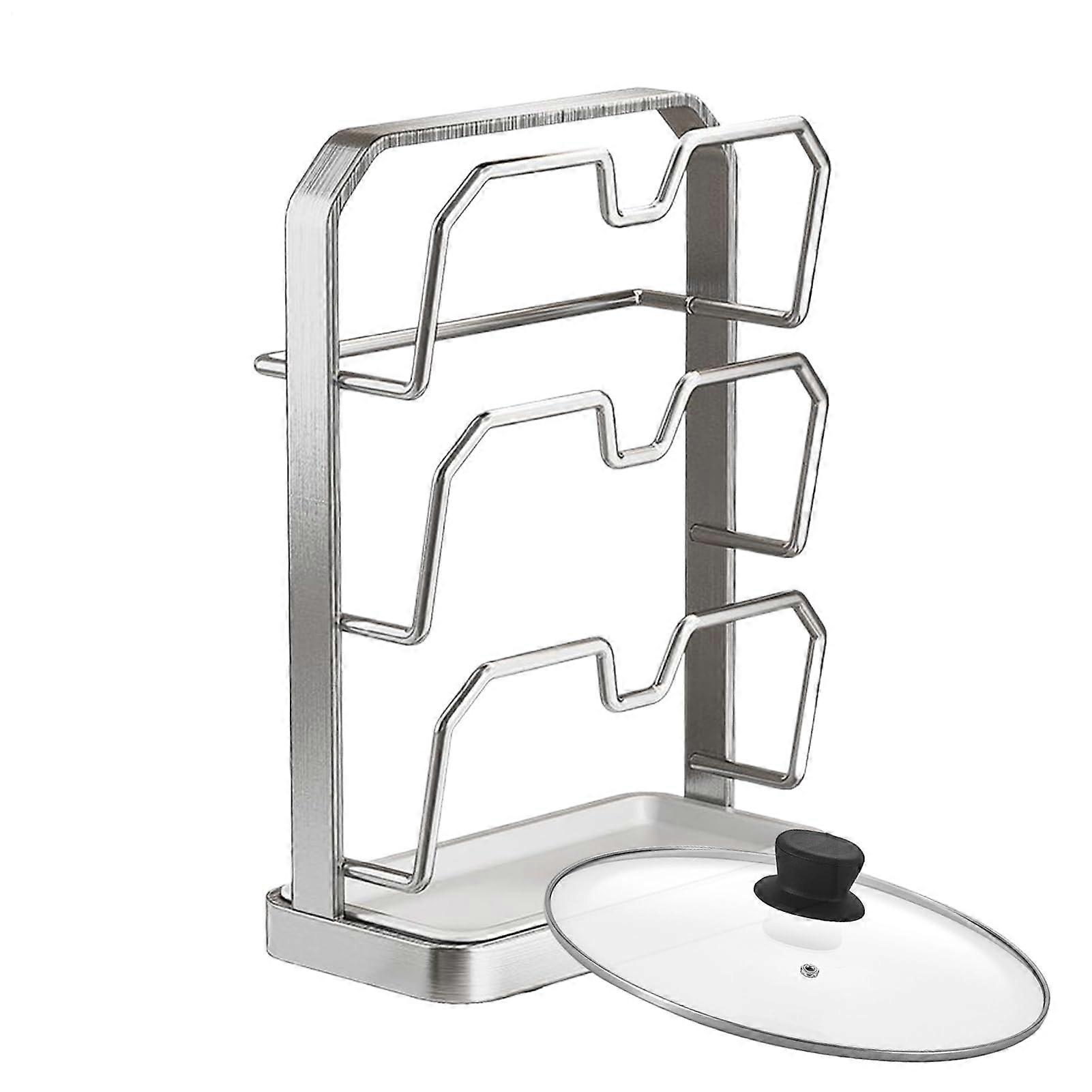 Pot Lid Organizer Rack with SpaceSaving Vertical Design for Kitchen Countertop and Cabinet Storage