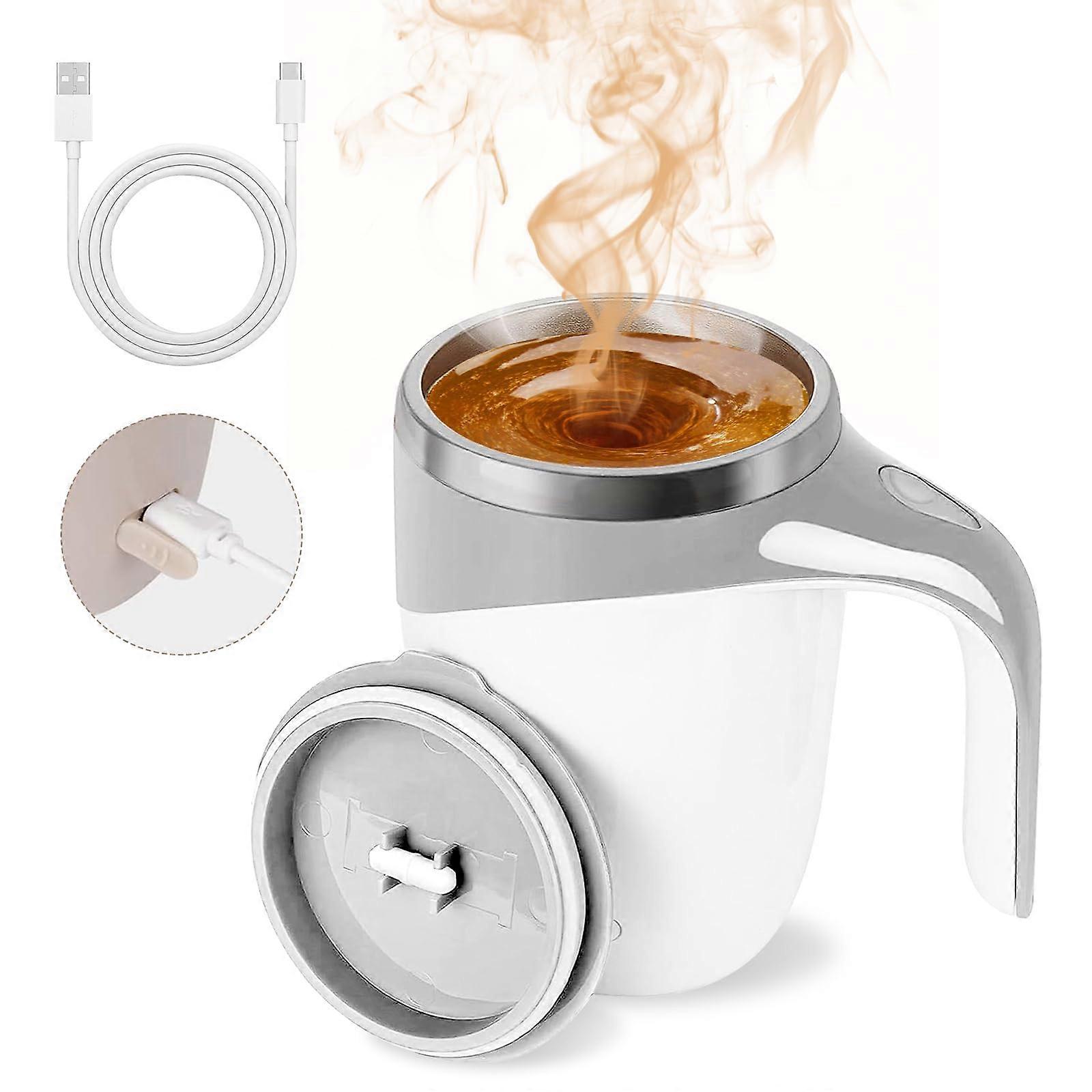 Self Stirring Coffee Mug with Lid, Automatic Magnetic Stirring, Fast Cooling, Easy Clean White Cup