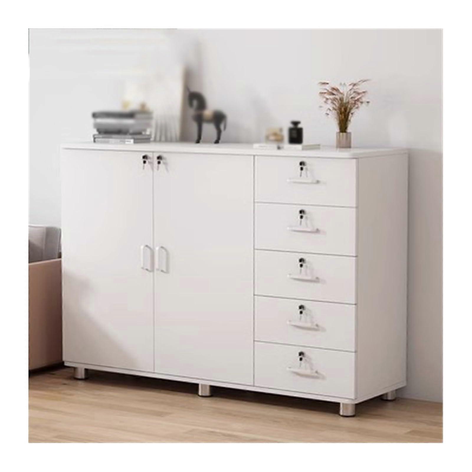 White 5 Drawer Wooden Office Filing Cabinet with Lock for Secure Document Storage