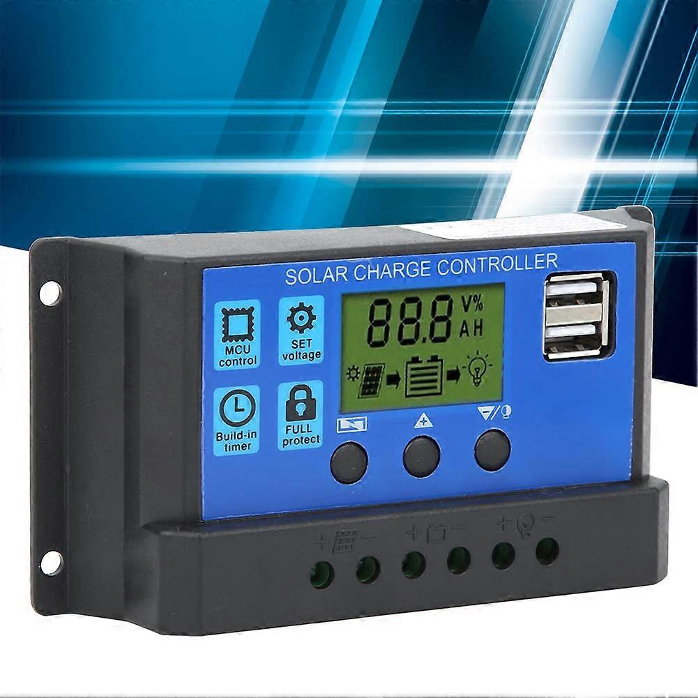 30A PWM Solar Charge Controller with LCD Display Dual USB 12V/24V for OffGrid Battery Systems