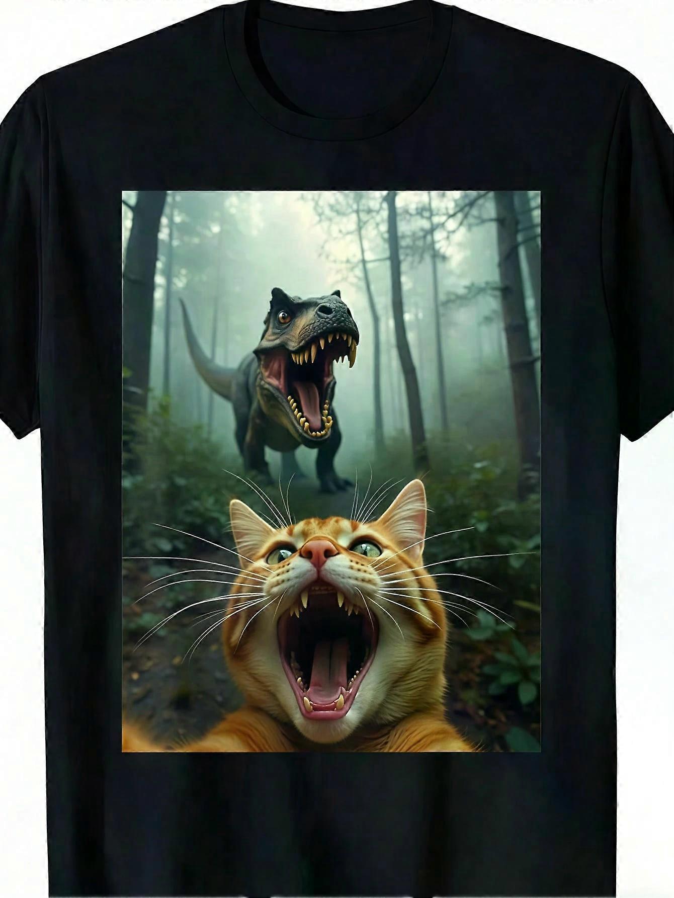 Cat Selfie With T-Rex Dinosaur T-Shirt