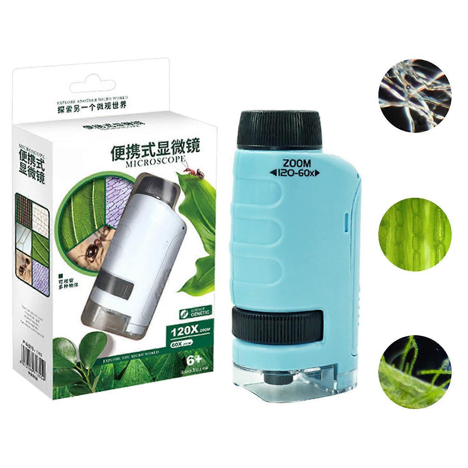 Kids Portable Microscope 60x120x with LED Illumination for Science Experiments, 12 Specimens Blue