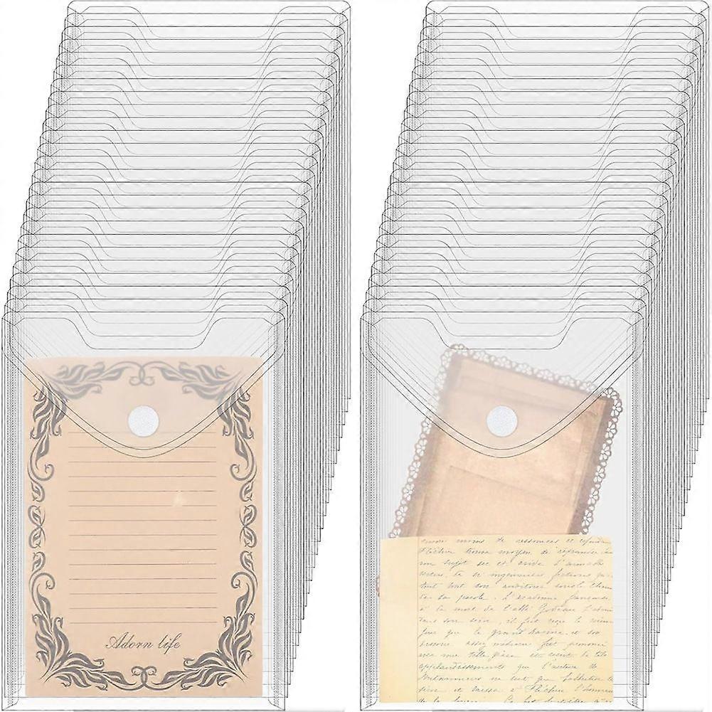 50Pack 7x9.8''Clear Plastic Envelopes Hook Loop Closure Receipt Stickers Storage Holder Reusable Small Plastic Envelope