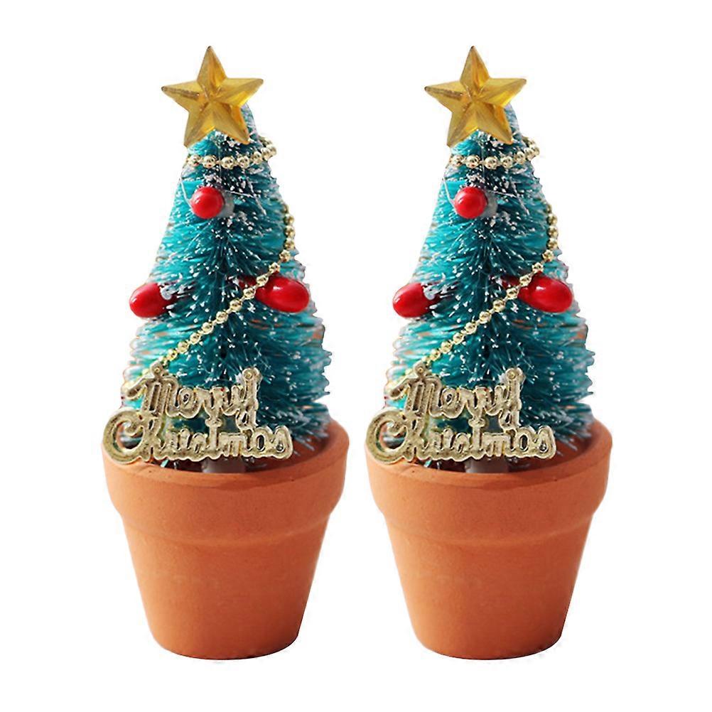 Small Tabletop Tree Ceramic Made Mini House Accessory Decor 2Pcs