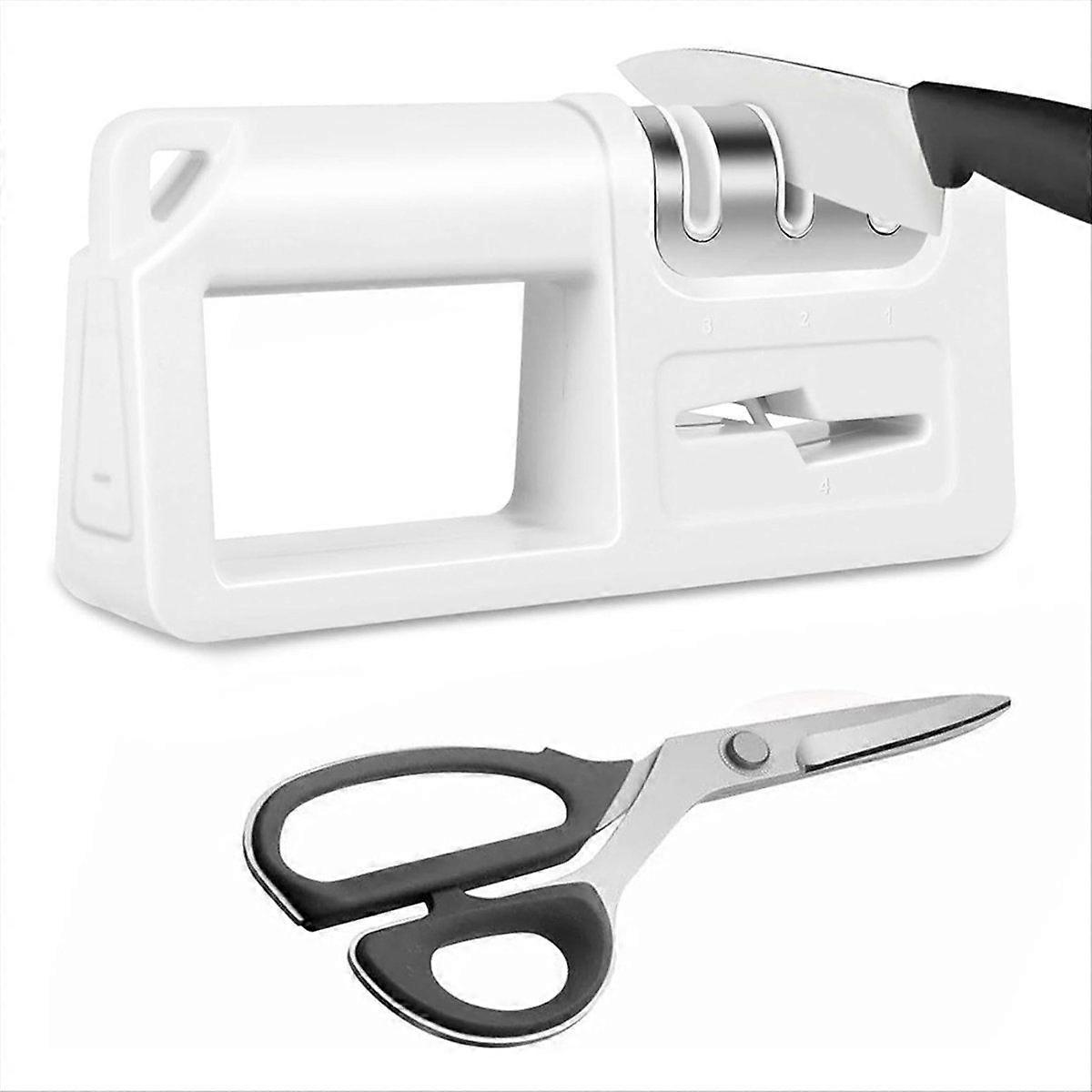 Knife Sharpener, Sharpener with Scissors Sharpener, Knife Sharpener Tool for Repairing, Restoring White