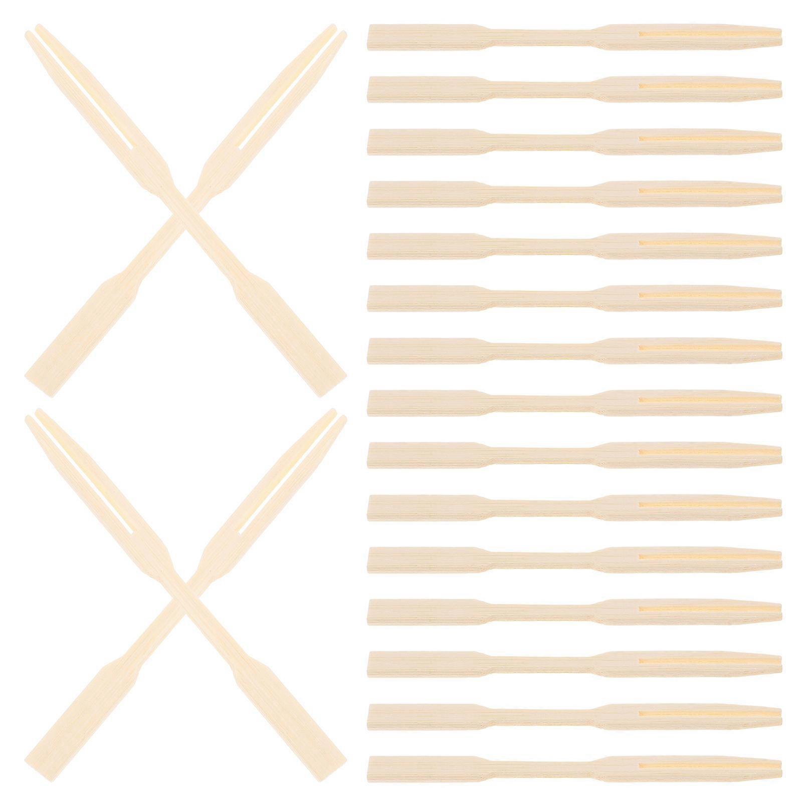 Bamboo Fruit Fork Wooden Appetizer Forks for Serving 100Pcs Beige Design