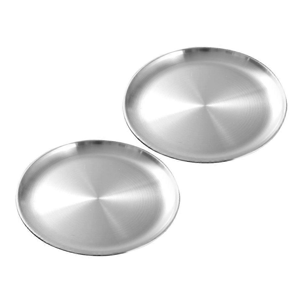 Stainless Steel Dish Dinner Plate Multi-Functional For Home Dining 26X26CM 2Pcs Silver