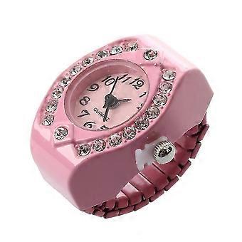 Damen-Taschenuhr aus rosa Legierung, Quarz, Ring-Finger, Strass, rundes Zifferblatt