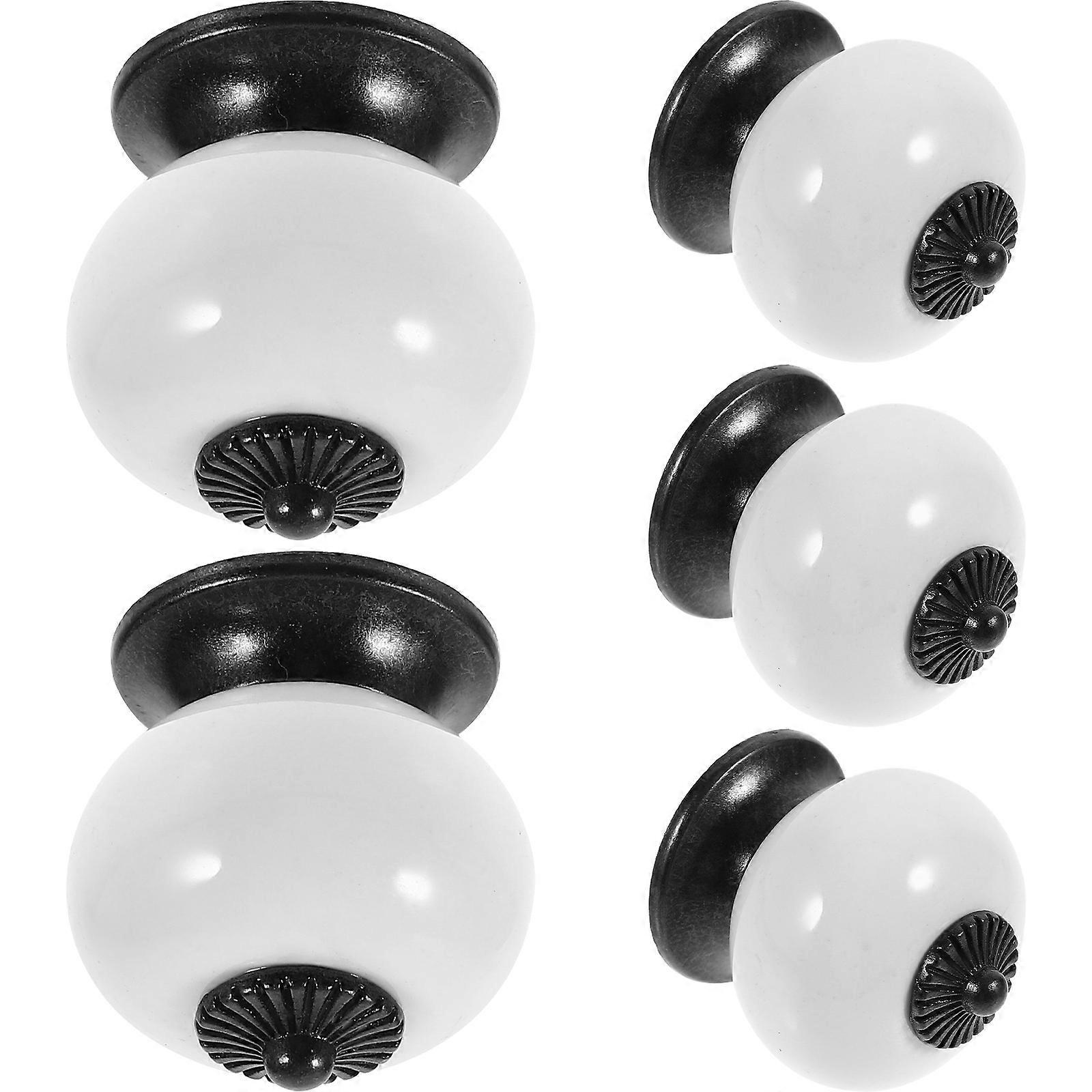 Round Ceramic Door Knobs Pull Handles for Kitchen Cabinets 5Pcs White