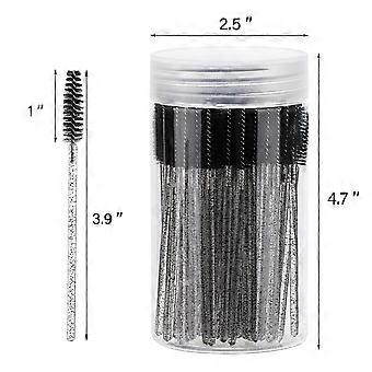 100 Pcs Disposable Crystal Eyebrow Spoolies Brush for Eyelash Extensions, Black Lash Brushes with Container