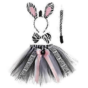 1 Set Zebra Costume Zebra Ears Headband Tutu Skirt Tail Bow Tie Jungle Themed Animal Costume For Halloween Carnival Cosplay