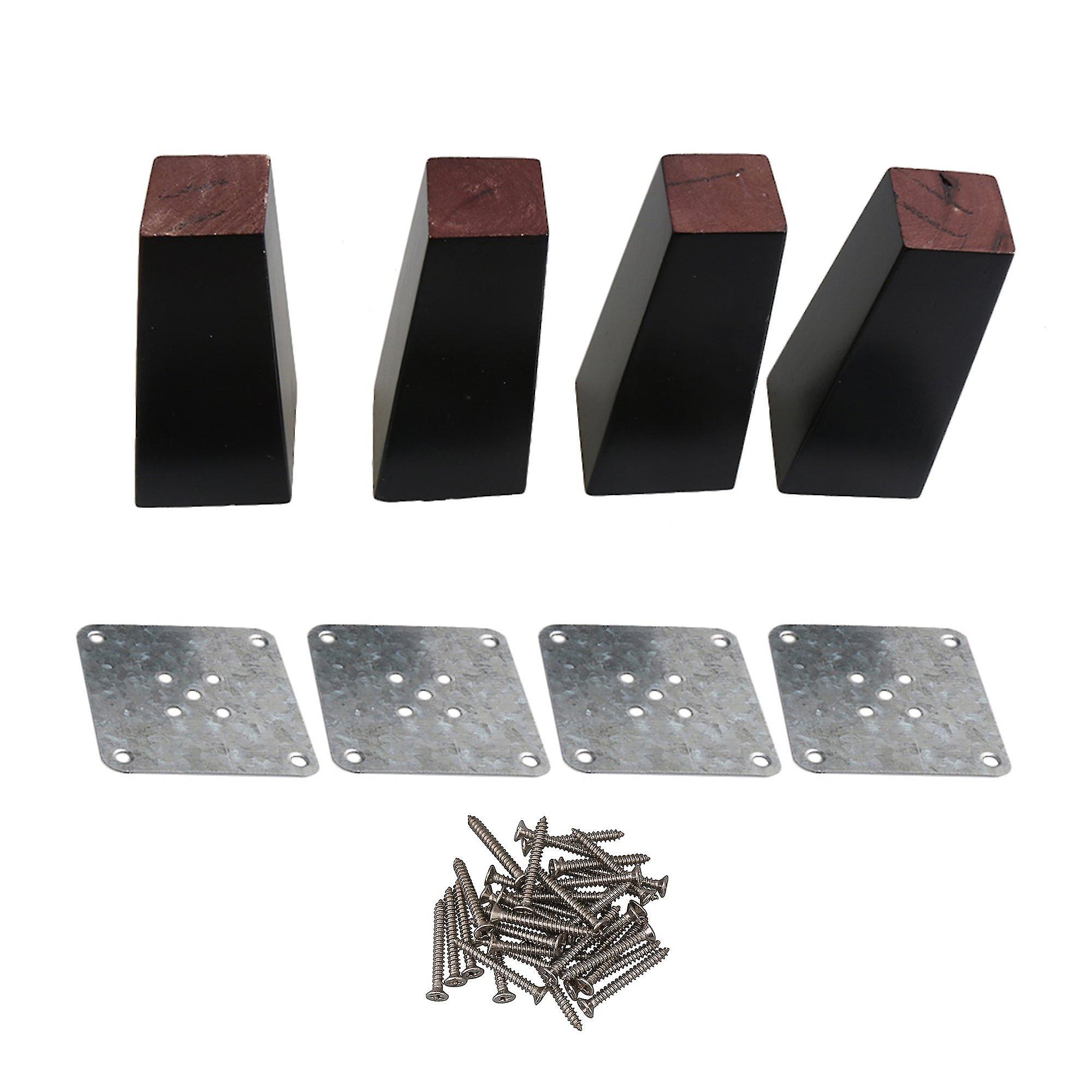 4 X wooden square furniture feet legs replacement 12 cm black