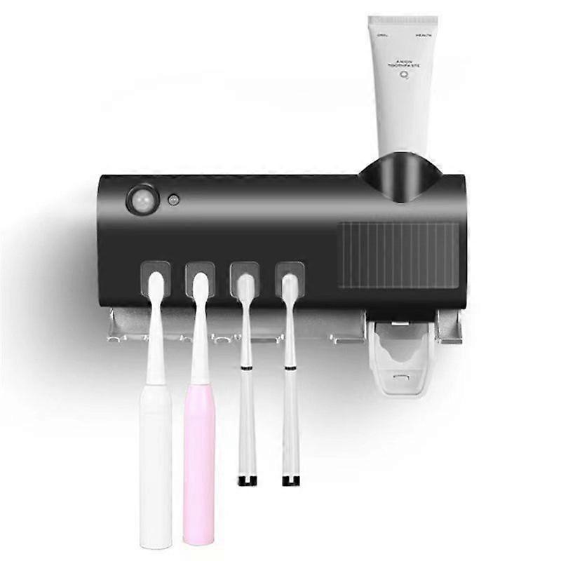 Wall Mounted Toothbrush Holder Toothbrush Sterilizer Toothpaste Squeezer (black)