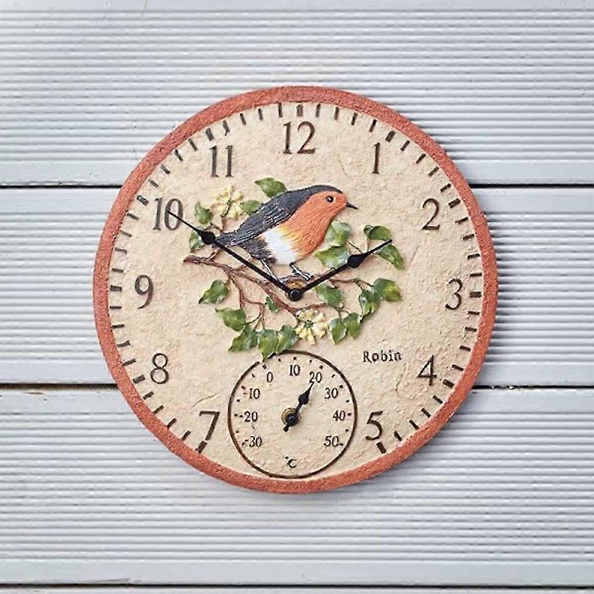 Utanför Robin 12" väggklocka och termometer