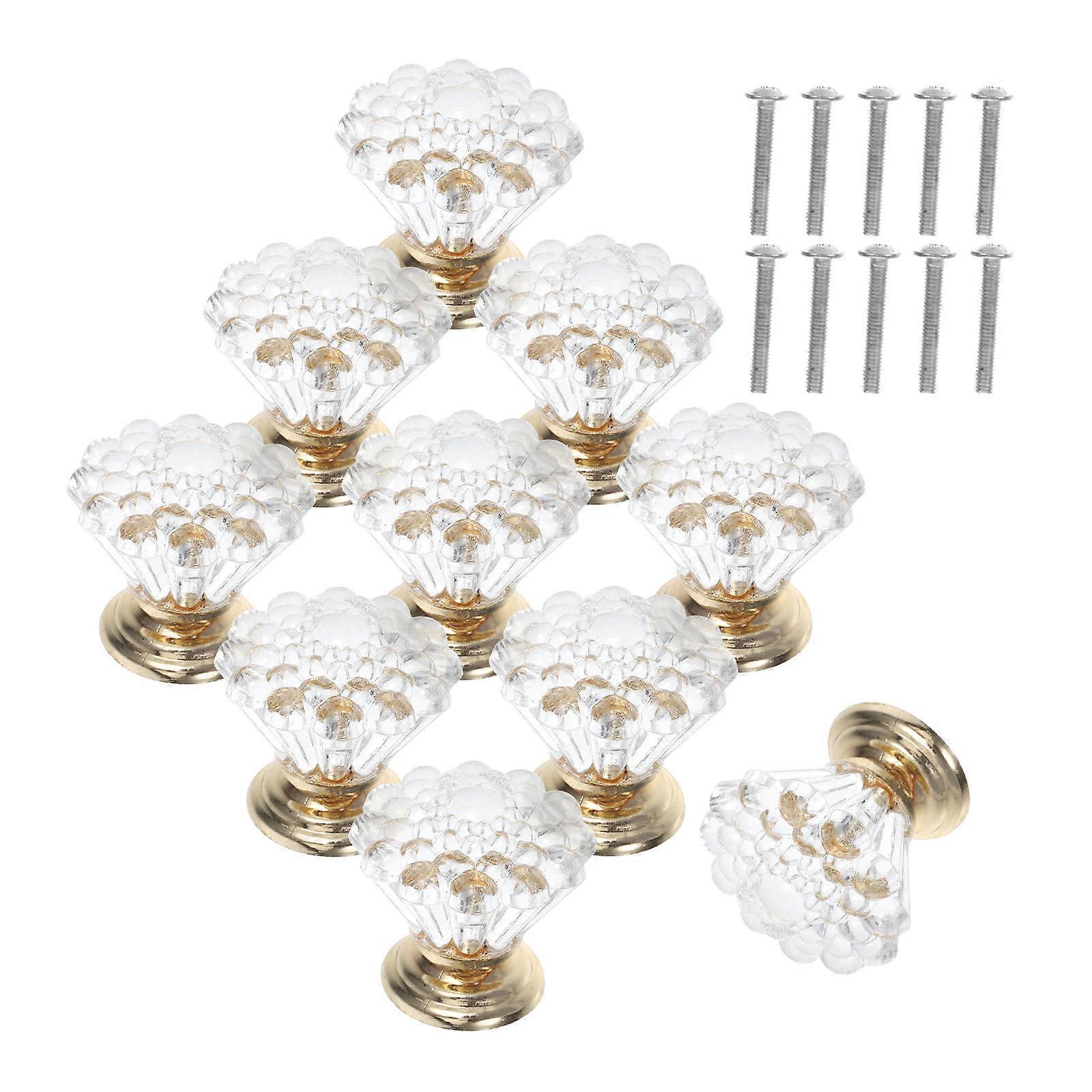 Golden Crystal Acrylic Knobs for 10Pcs Decorative Drawer Pulls Home Use