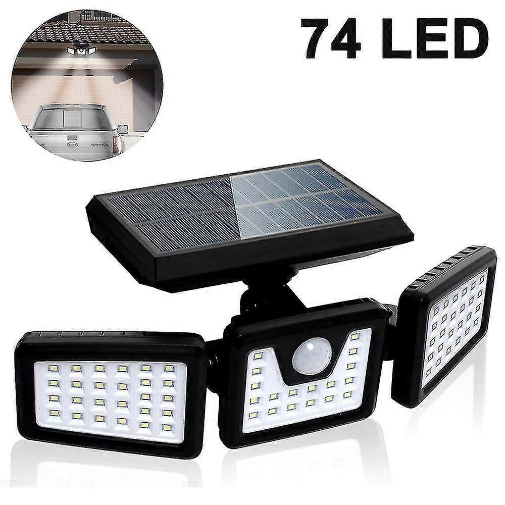3 Head Solar Lights Outdoor Motion Sensor, 74 Led Security Lights