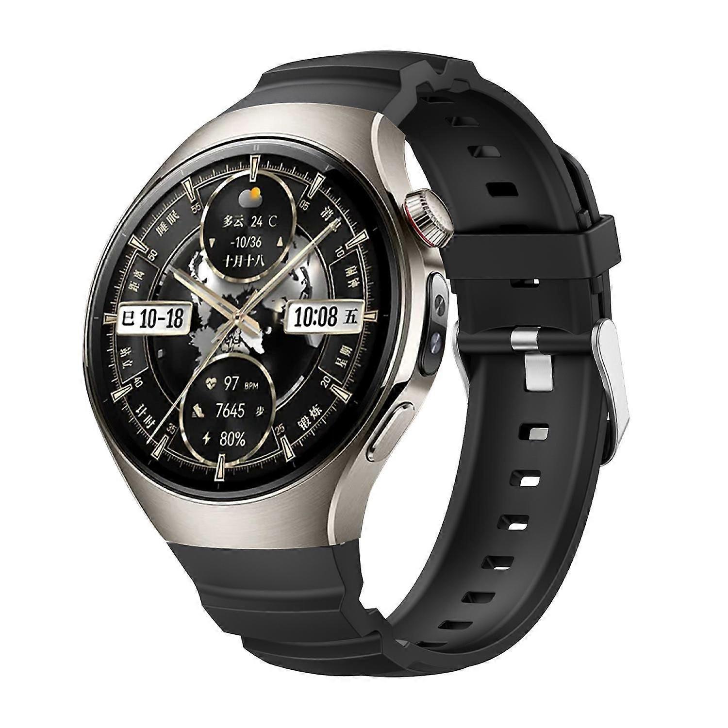 For Huawei Watch 5 46mm Silicone Classic Metal Clasp Replacement Smart Watch Band Black