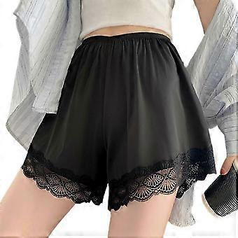Kvinders blondekant halv slip sikkerhedsshorts culottes underbukser sommer is silke satin drengeshorts forhindrer ruller Pettipants hvid bølget blonde