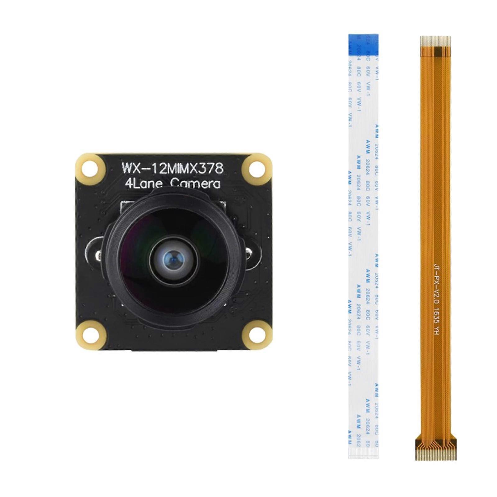 Wide Angle IMX378 Camera Board with 12.3MP Output, Square Mounting Layout, Ribbon Cable, and Panoramic Support for Development Work Multicolor