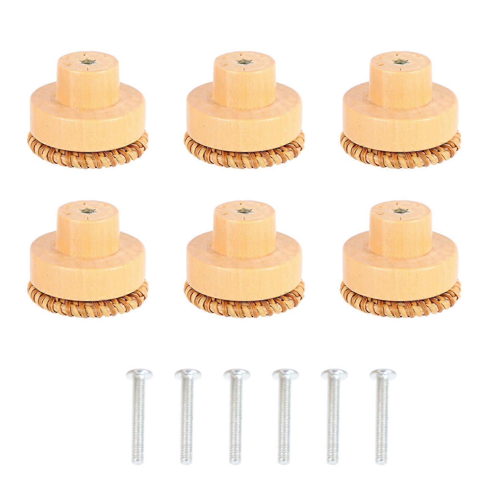 Rattan Drawer Knobs for Drawer Use Light Brown Wood 6Sets Handmade Knobs
