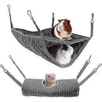 Klein dier hangmat, fret hangmat bed, hangmat en tunnel kooi voor rat, hamster, eekhoorn, suikerzweefvliegtuig, cavia's, fret, hangende tunnelkooi (