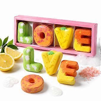 LetterShaped LOVE Bath Bombs 4 Pack, Fruity Scent Fizzy Bath Balls, Relaxing Home Spa Kit, Perfect Romantic Gift for Valentines Day & SelfCare